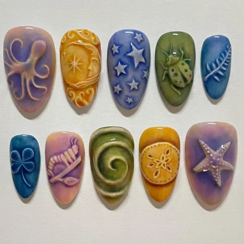 24pcs Sweet Almond Press on Nails y2k Fruit Bow Print False Nail Tips Wearable Spicy Girl Sweet Cool 2D Pattern Fake Nails