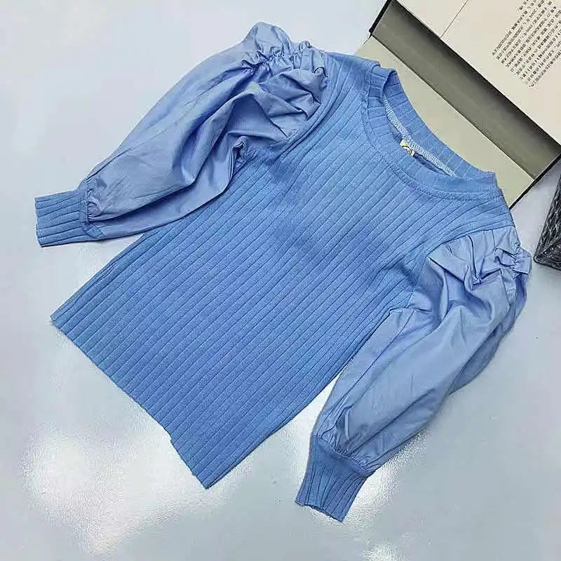 White Baby Girls Long Sleeve Shirt Princess Shirt for Tddler Girl Sweet Pullover Casual Shirt Children Tops Pullover Blue