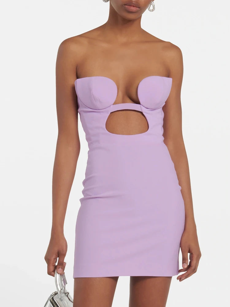 Sexy Strapless Mini Dress Women Chic Classy Hollow Out Ring Sleeveless Bodycon Bandage Dress Summer 2023 Trendy