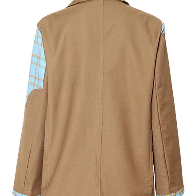 Colorblock Spliced Denim Blazers For Women Notched Collar Long Sleeve Patchwork Chain Chic Blazer Female Clothing