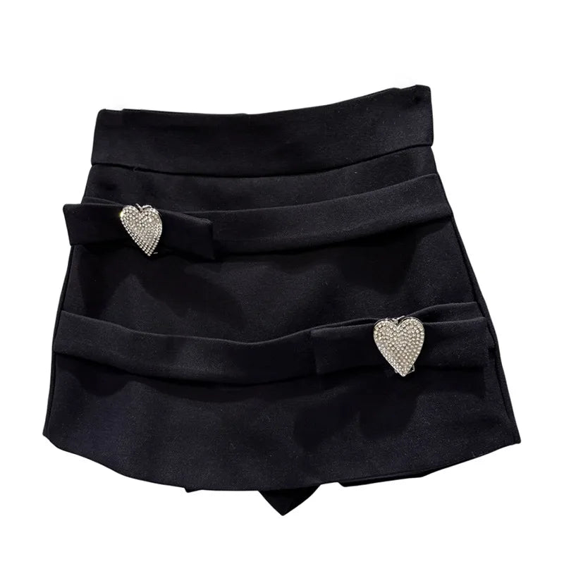 Winter New Niche Design Heart-shaped Rhinestone Buckle Thickened High-waisted Shorts For Women Female Trendy 11A07474