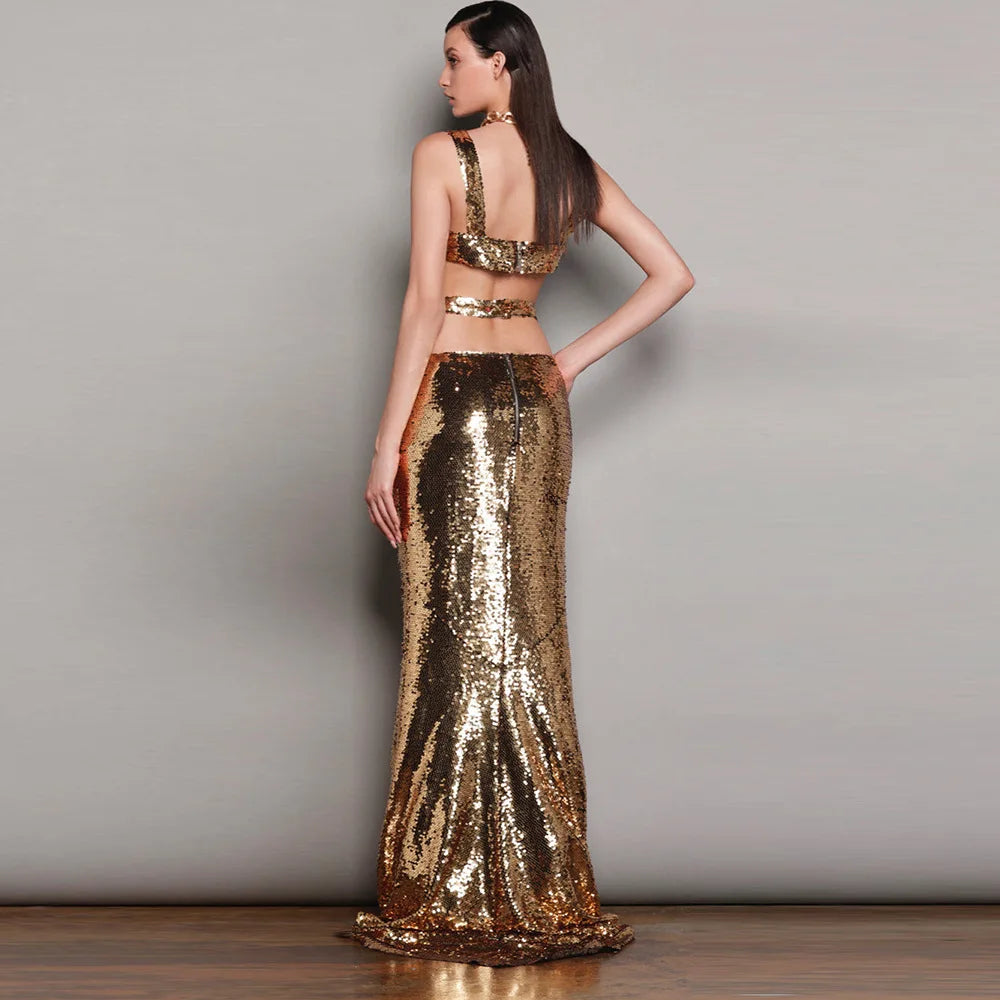 Skirts Sets Crop Top + Low Waist New Two Piece Set Birthday Outfit Luxury Suit Summer New Sequins Prom Elegant Gowns