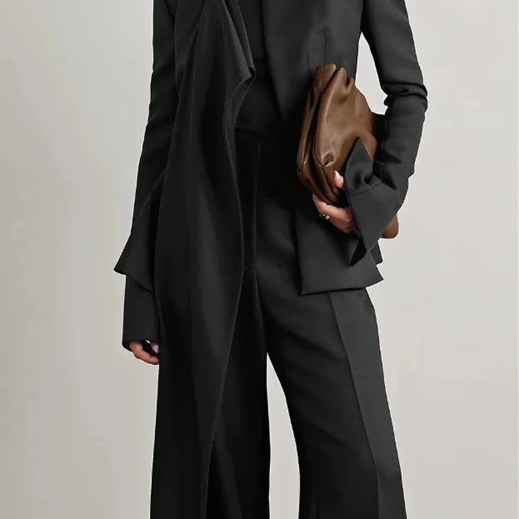 Solid Asymmetrical Blazers For Women Round Neck Long Sleeve Tunic Minimalist Blazer Female Fashion Style Clothes