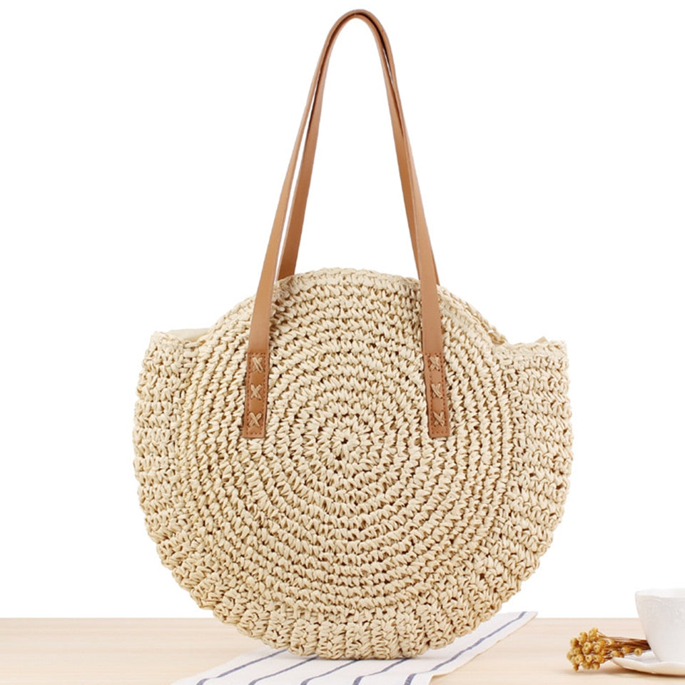 Summer Straw Handbag Wooden Handle Large Capacity Paper Rope Woven Straw Bag 2024 New Fashion Summer Vacation Travel Beach Bag beige24