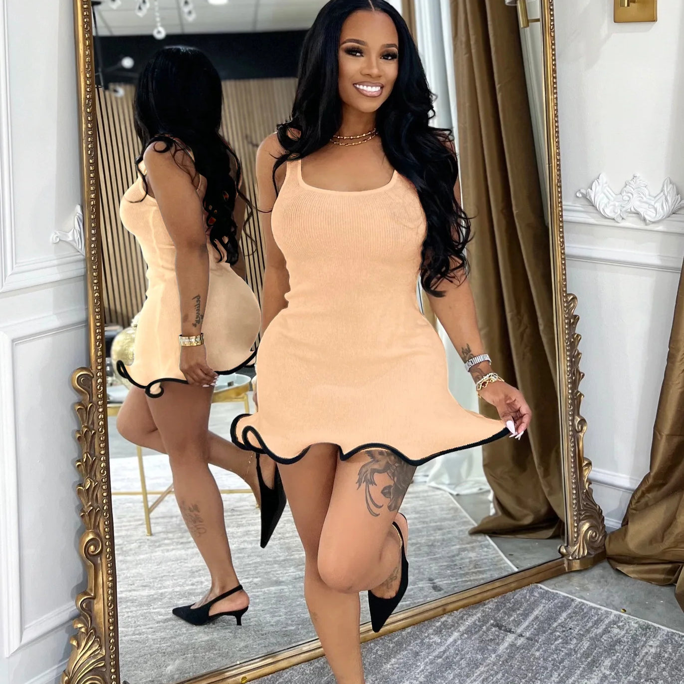 CM.YAYA Women Sleeveless O-neck Tank Mini Dress 2025 Summer Slim Sexy Sweet Club Party Evening High Street Ruffles Dresses