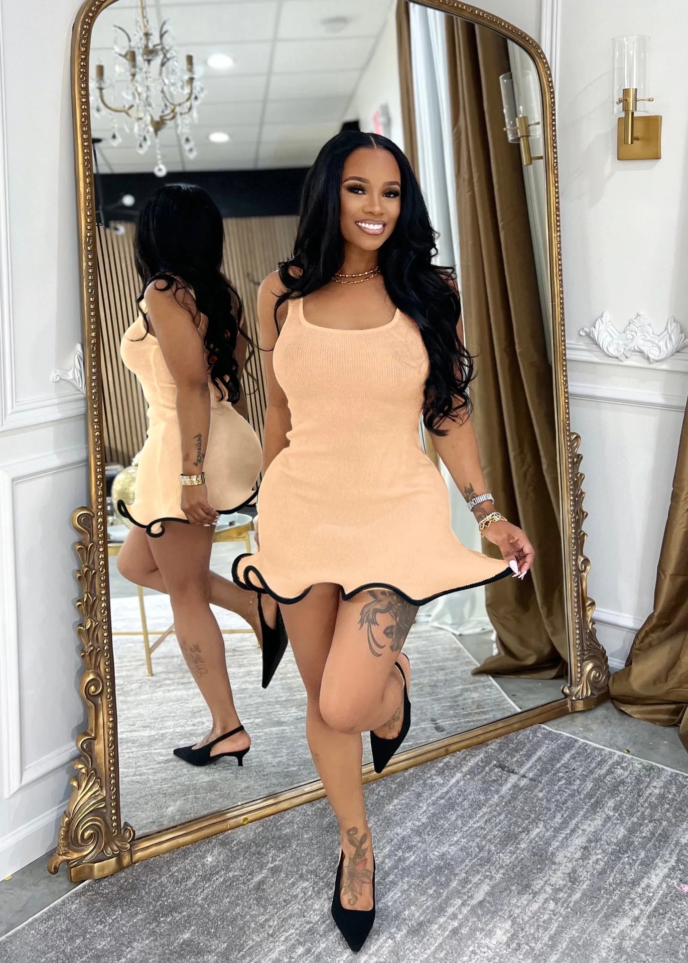 CM.YAYA Women Sleeveless O-neck Tank Mini Dress 2025 Summer Slim Sexy Sweet Club Party Evening High Street Ruffles Dresses