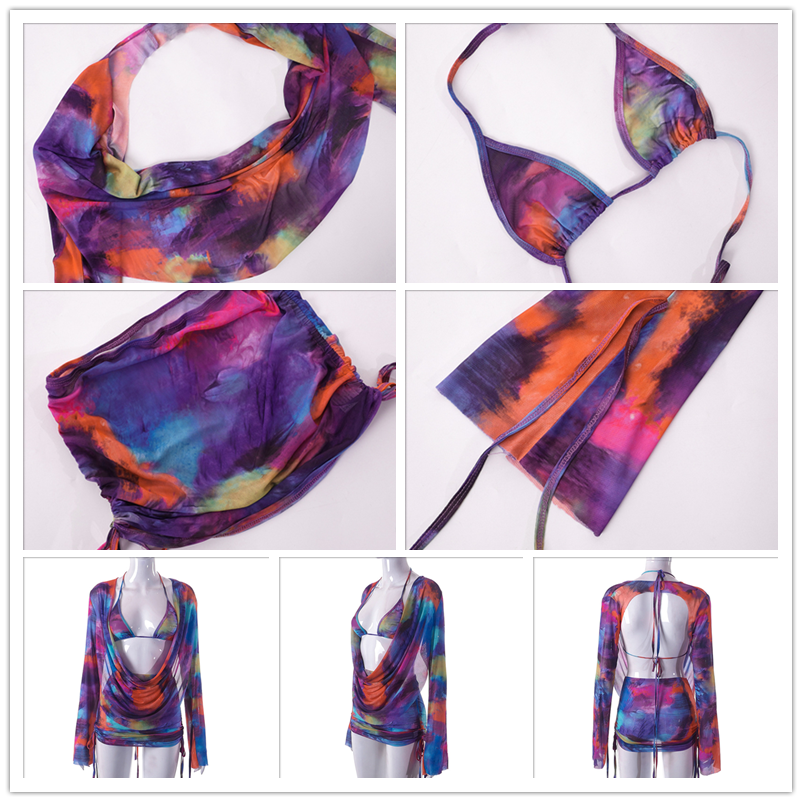 Townlike Sexy 3 Pieces Set Women Long Sleeve Crop Top And Mini Skirts And Bra Slim Three Piece Set 2024 Spring Summer Outfits