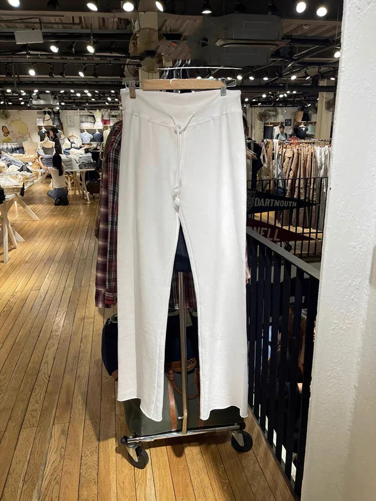 Y2K Girl Casual Women Fashion Soft Cotton Drawstring Wide Leg Pants Summer Vintage Low Waist Solid Color Female Pants Mujer