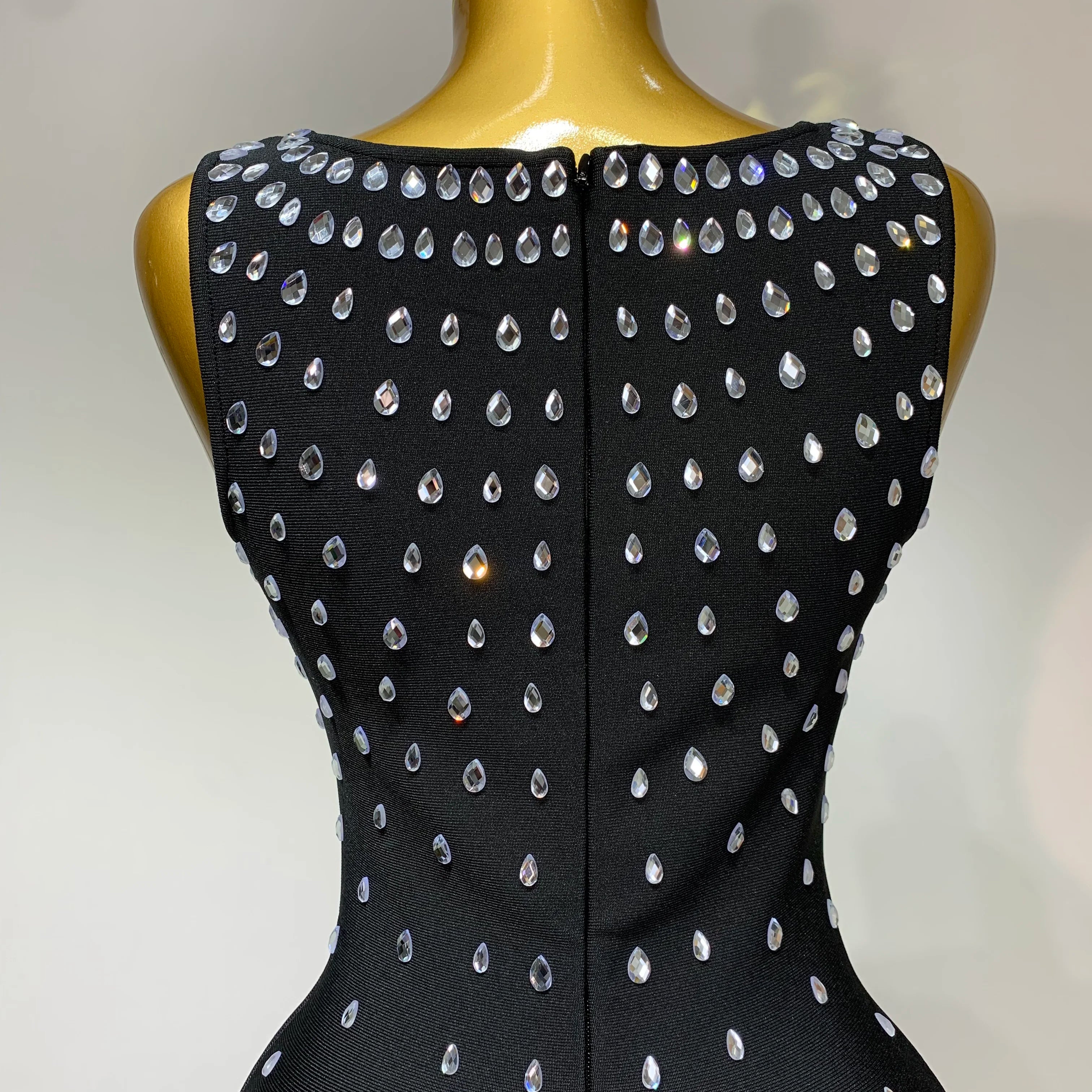 Luxury Rhinestone Bandage Long Dress Elastic Sleeveless Bodycon High Street Evening Club Party Elegant Birthday Prom Gowns