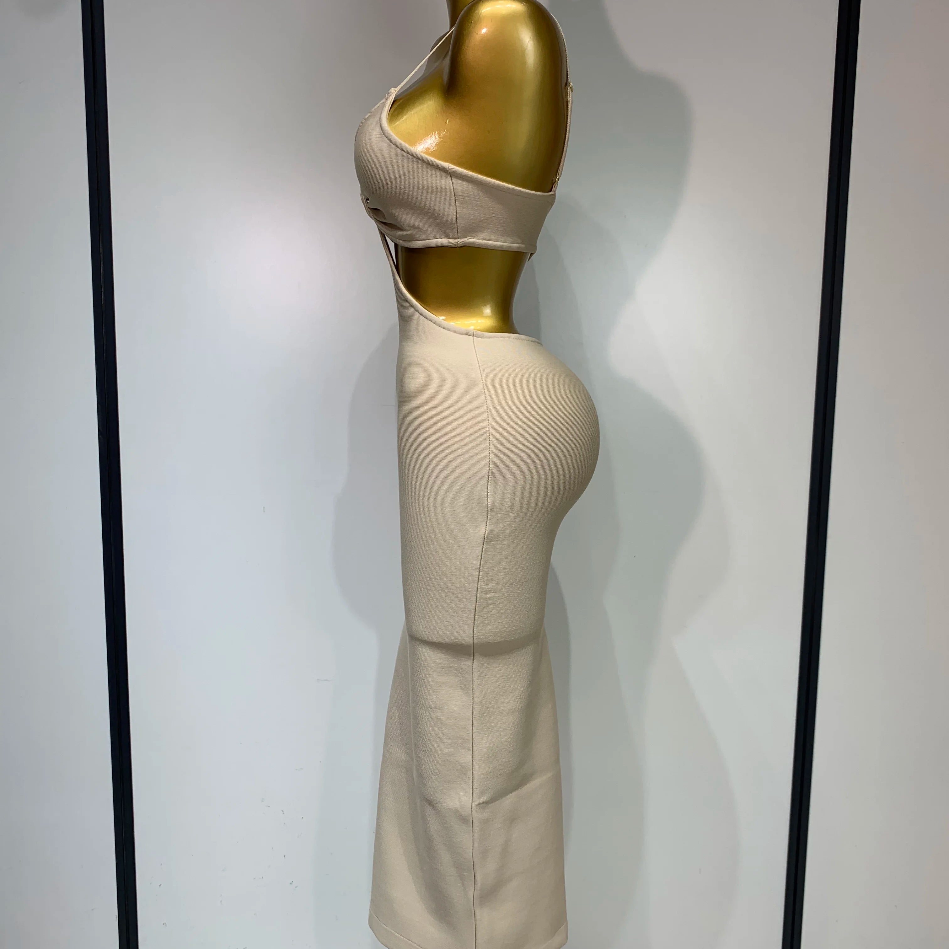 Women Sexy V Neck Backless Khaki Bodycon Bandage Dress 2025 Celebrity Elegant Evening Club Party Luxury Birthday Dress