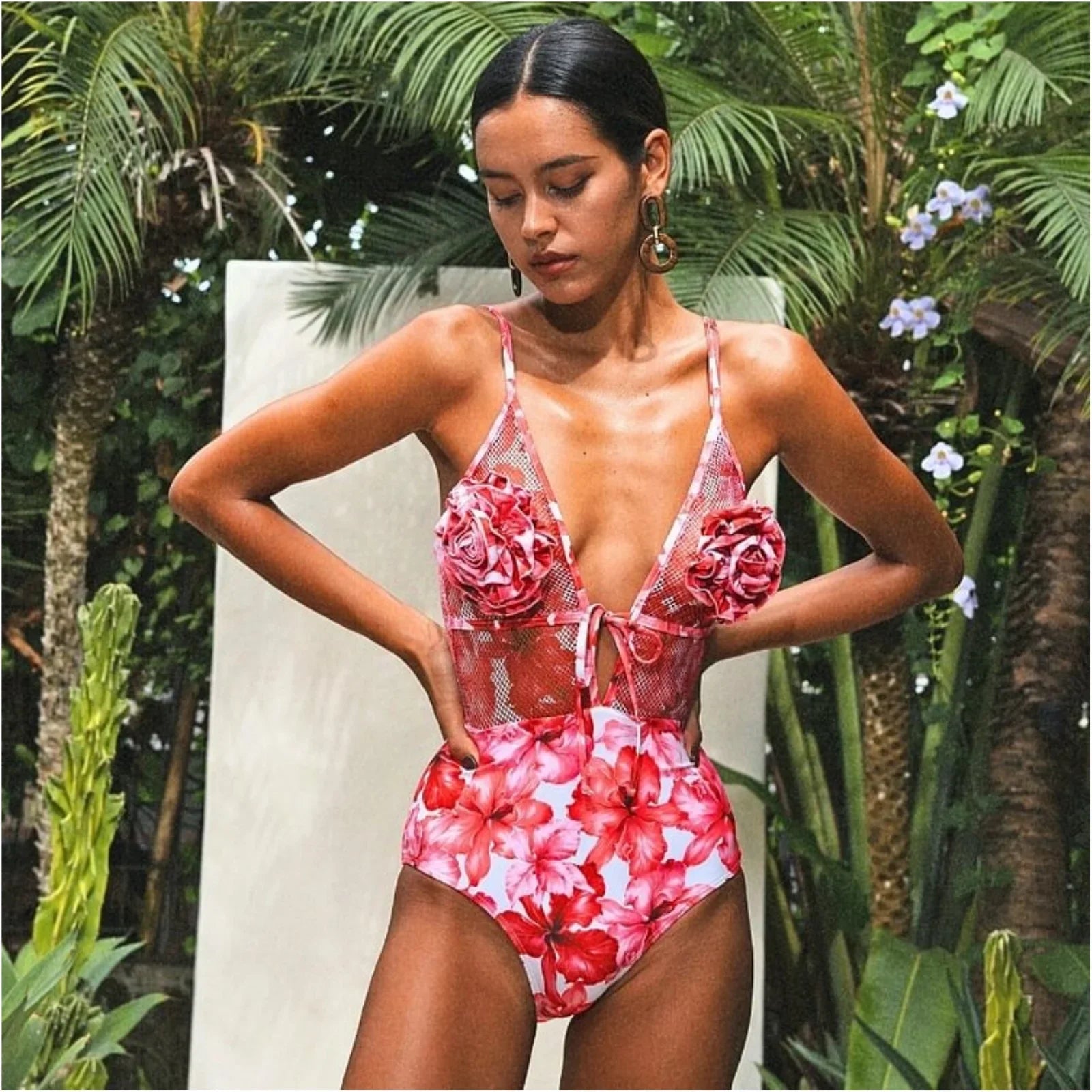 3D Flower Sexy Push Up One Piece Swimsuit Women Swimwear Underwire Monokini Bathing Suits Swim Suit Wear Summer Beachwear