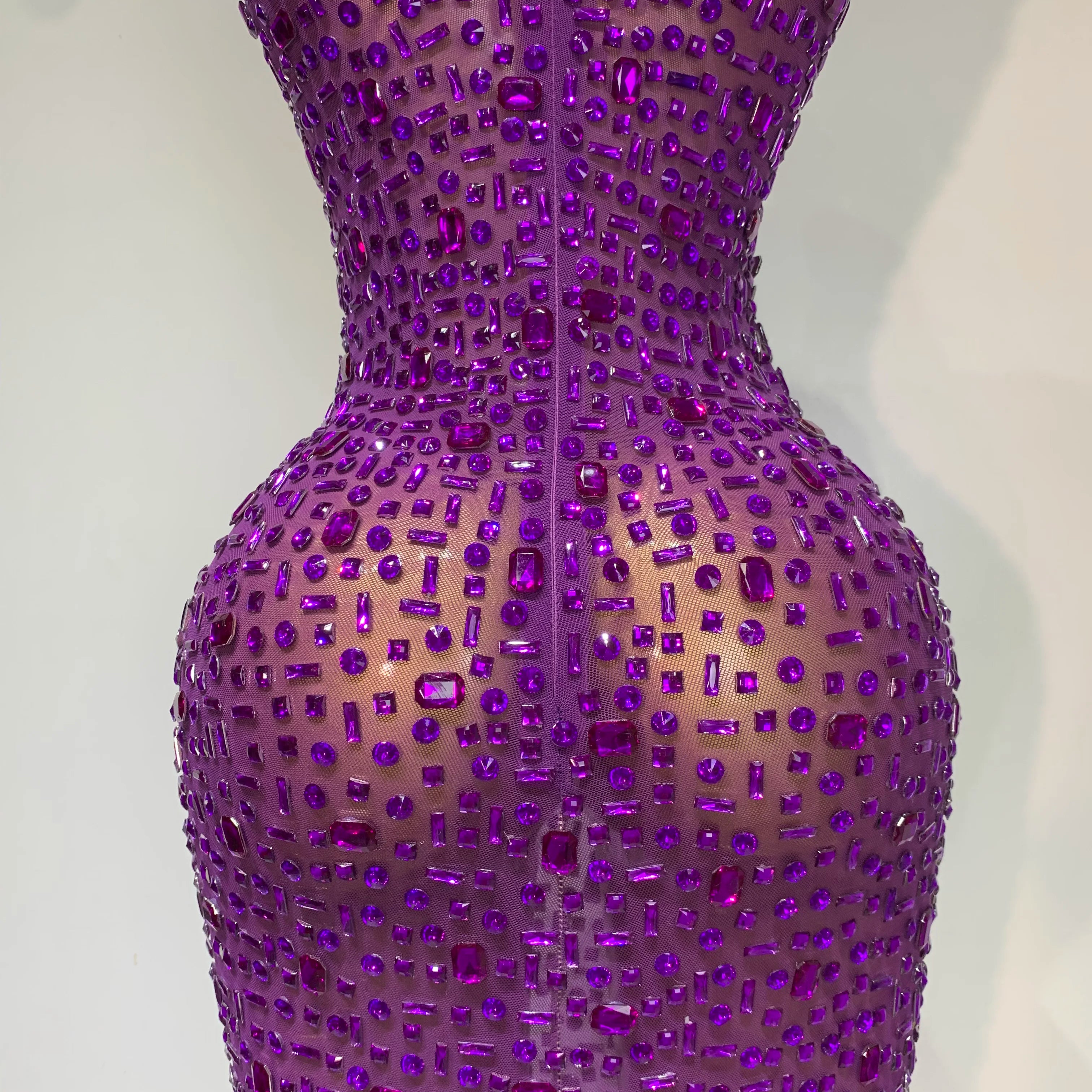 Sparkly Rhinestone Sleeveless Stretch Long Dress Women Sexy Mesh Celebrate Evening Prom Luxury Birthday Dress Evening Party Wear