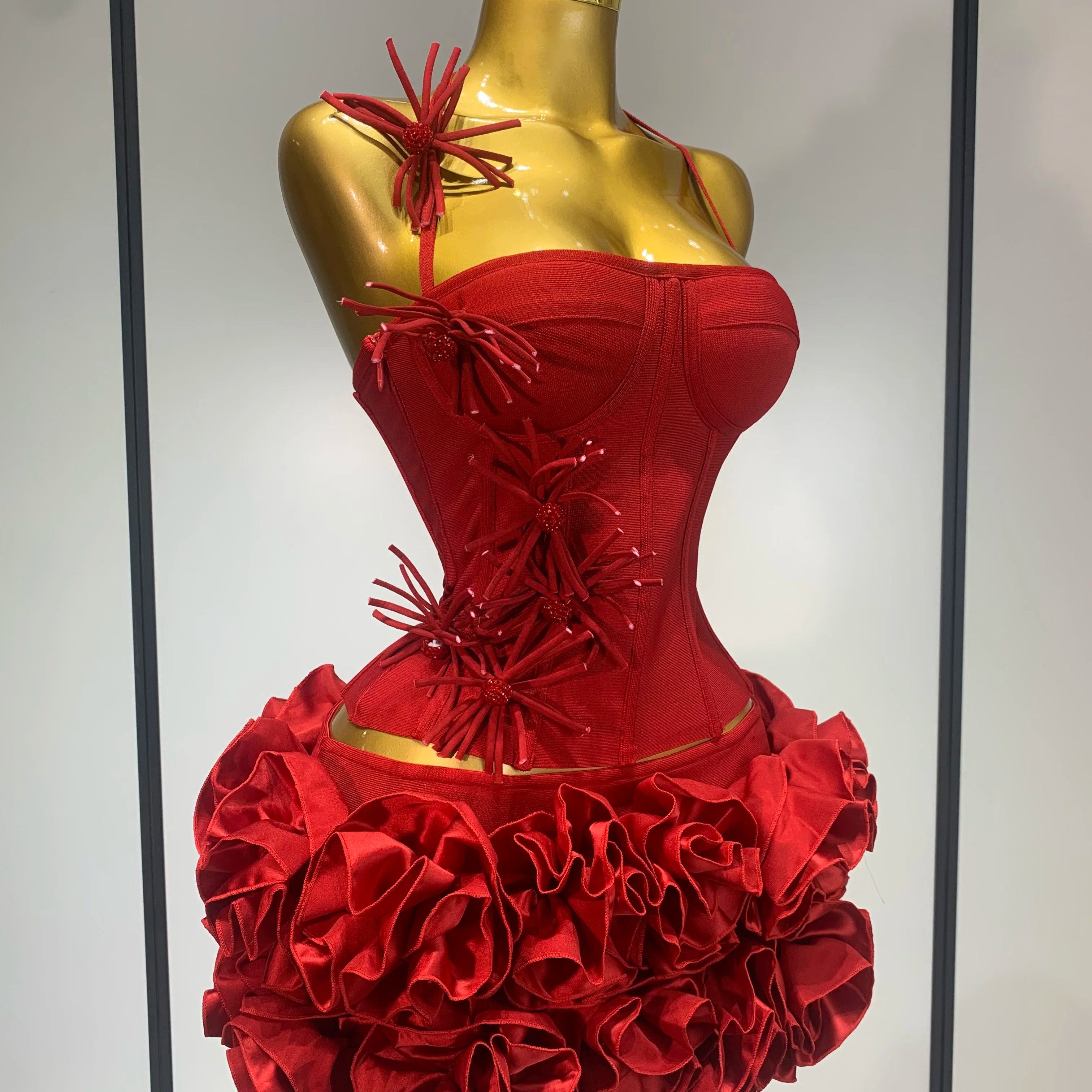 Women Fashion Sexy Halter Prom Gown Celebrity Club Two Piece Set Cocktail Elegant Luxury Birthday Party Red Black Bandage Outfit