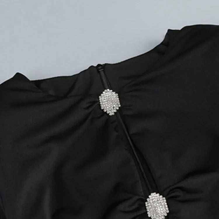 Luxury Women Celebrity Sexy Long Sleeve Key Hole Black Button Gowns Dress 2025 Elegant Evening Party Club Vestido