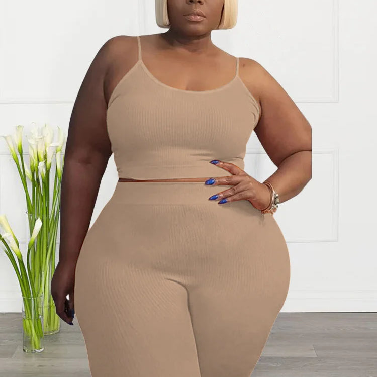 Wmstar Plus Size Shorts Sets Vest Crop Top and Pants Matching Set Casual Cycle Bike Outfits Two Piece Set Wholesale Dropshipping Khaki