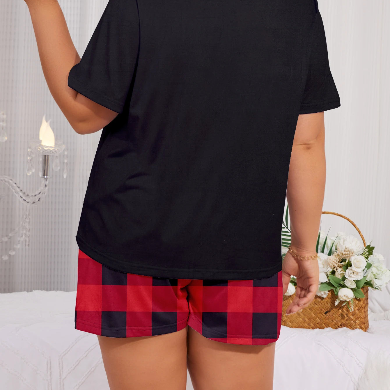 Plus size pajama set Plus size short sleeved shorts Plus size home clothing Plus size milk silk set New 2024