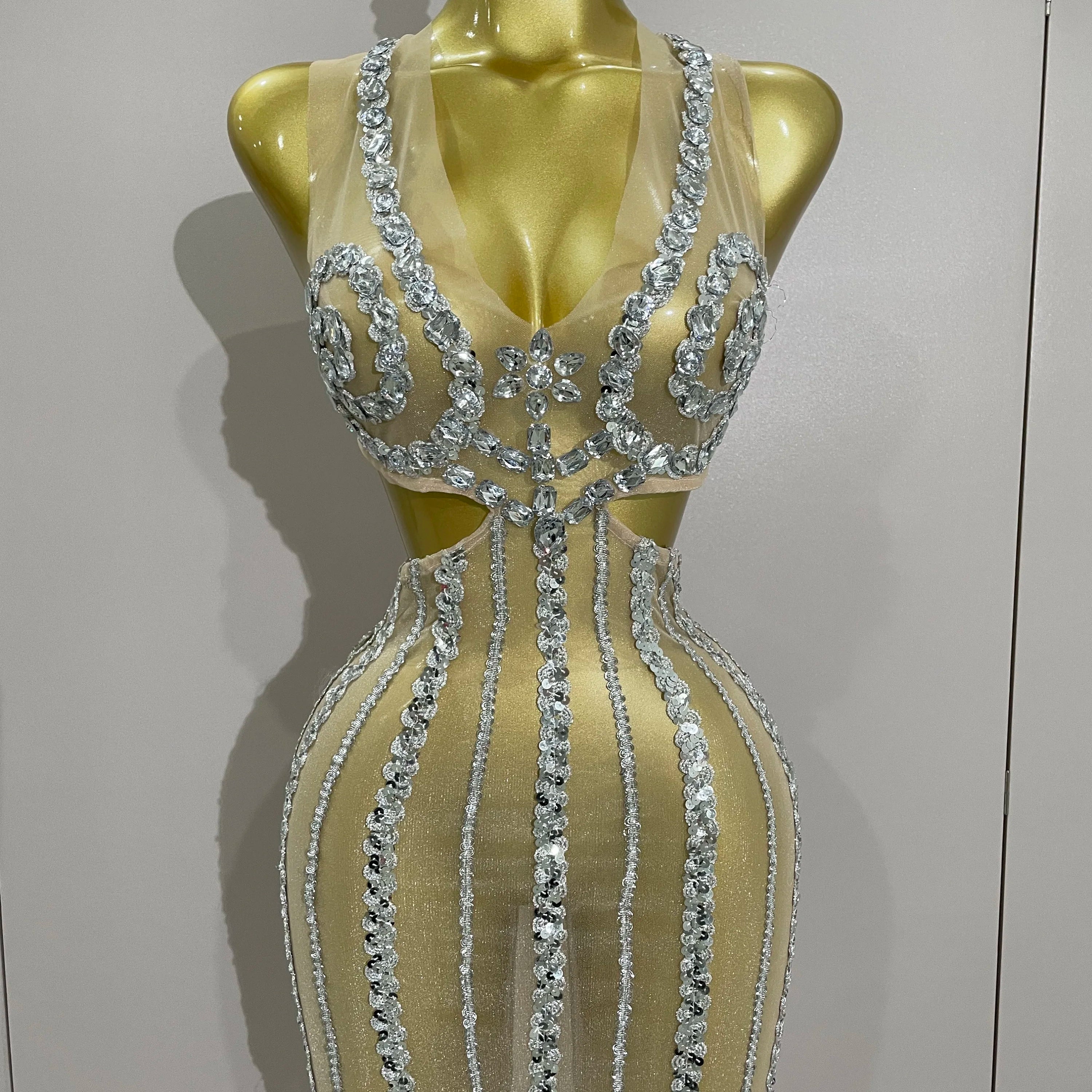 Luxury Sparkly Diamonds Sequins Sexy Mesh See Through Long Dress 2025 Women Celebrate Birthday party Dresses Festival Costume