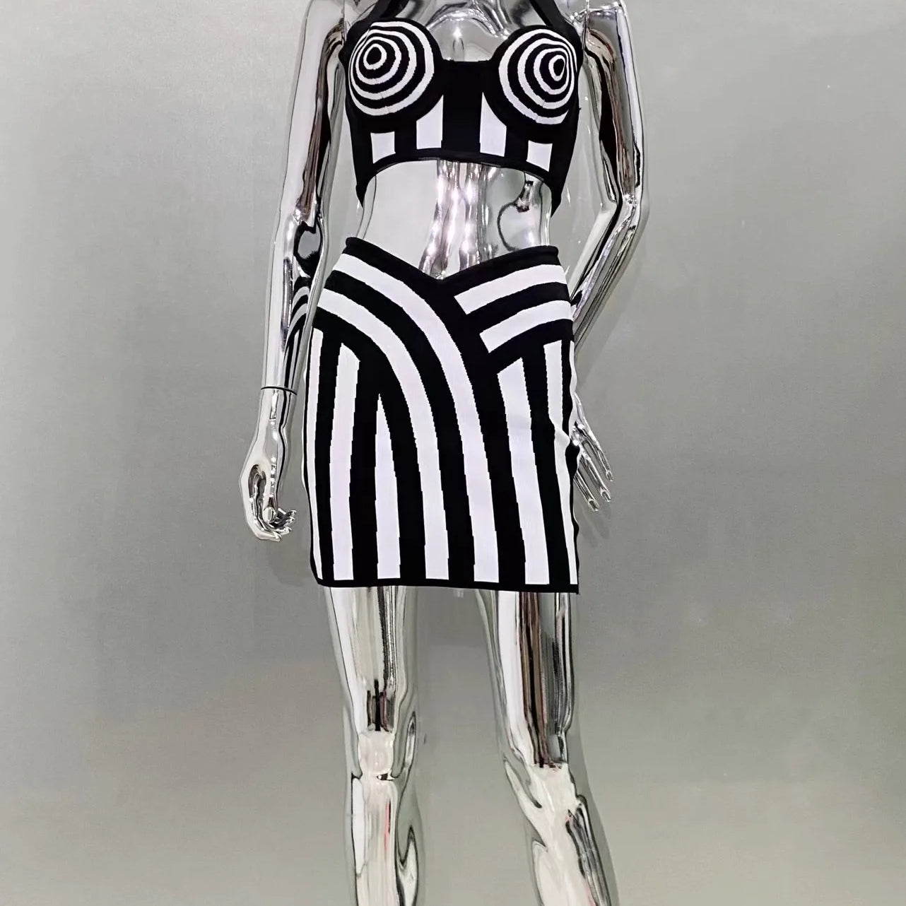 2024 New Summer Women Sexy Halter Off the Shoulder 2 Pieces Bodycon Mini Bandage Dress Nightclub Party Celebrate Birthday Wear