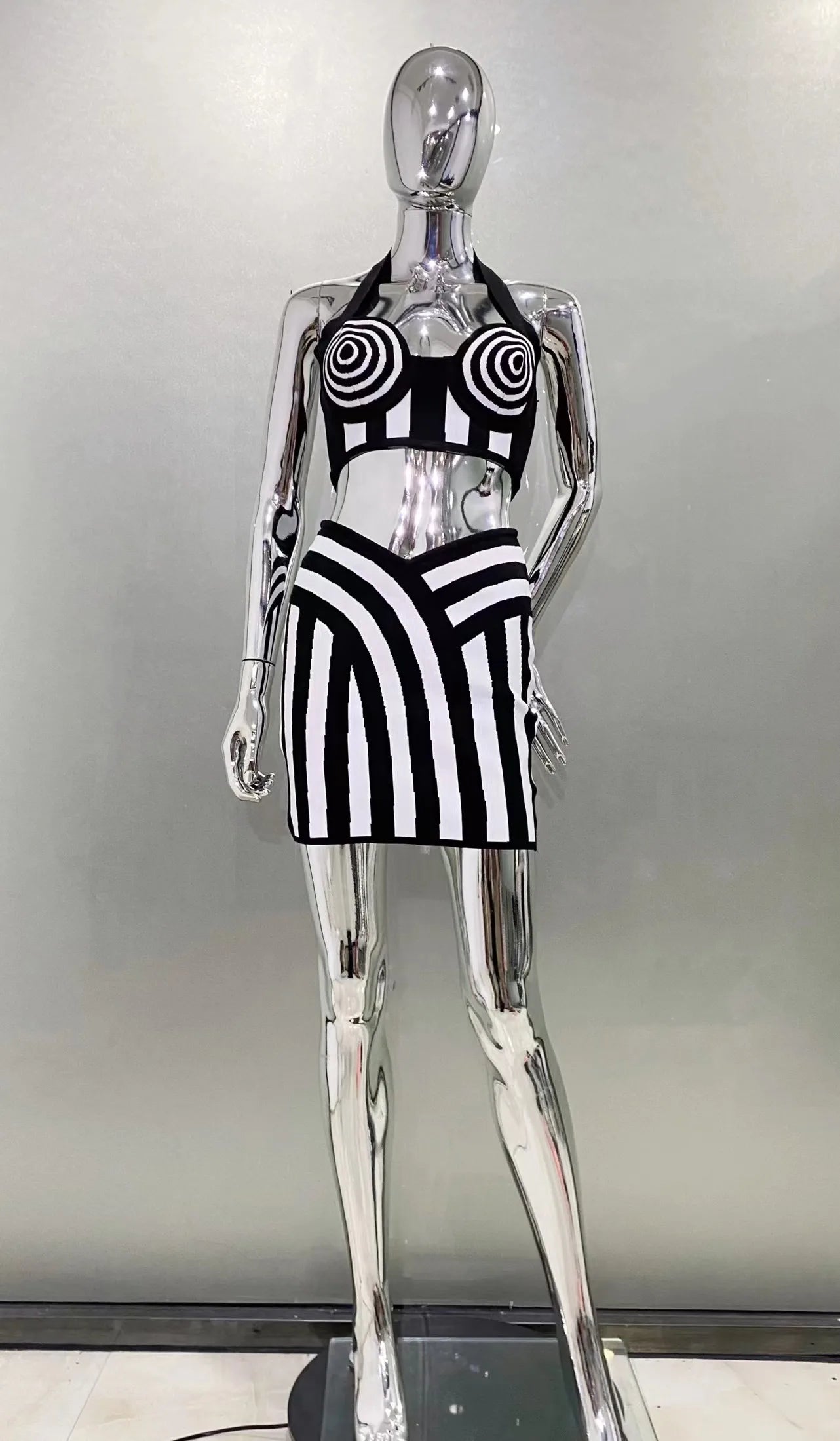 2024 New Summer Women Sexy Halter Off the Shoulder 2 Pieces Bodycon Mini Bandage Dress Nightclub Party Celebrate Birthday Wear