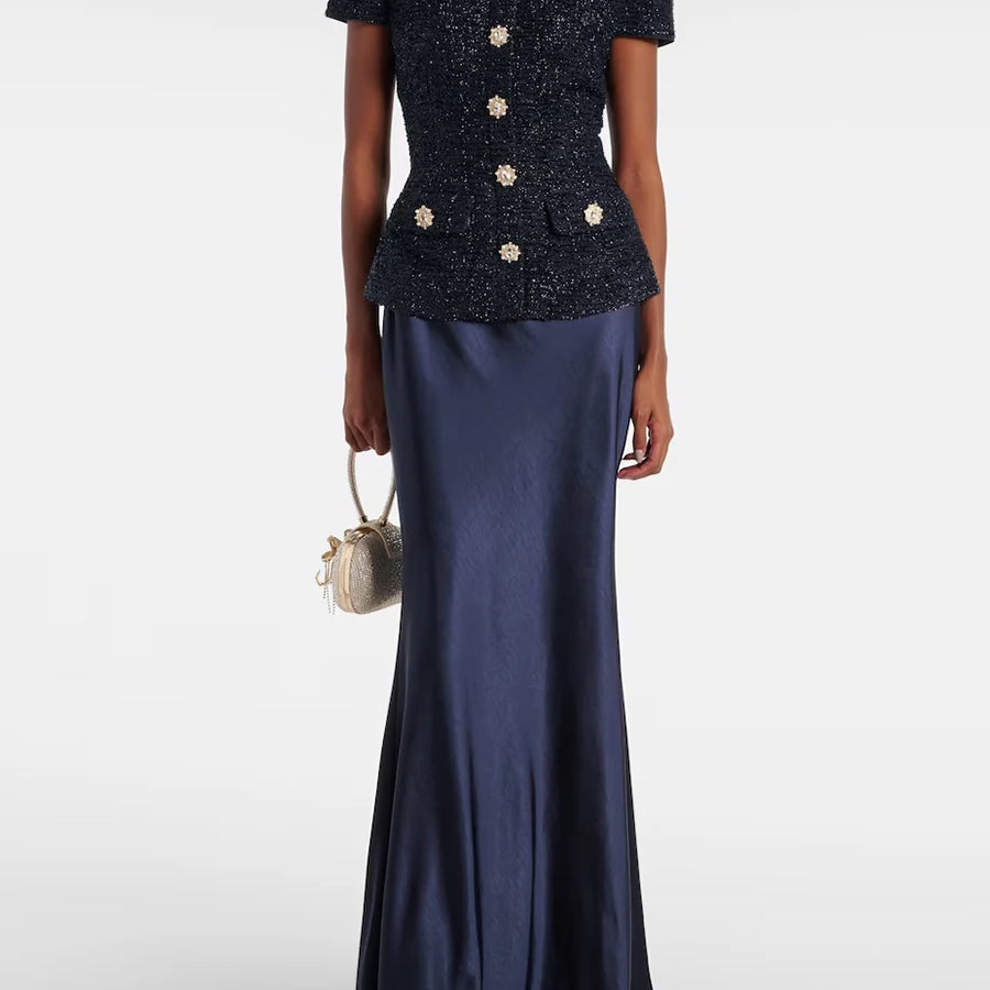 Solid Slimming Two Piece Sets for Women Round Neck Short Sleeves Spliced Button Top High Waist Skirt Set Female New