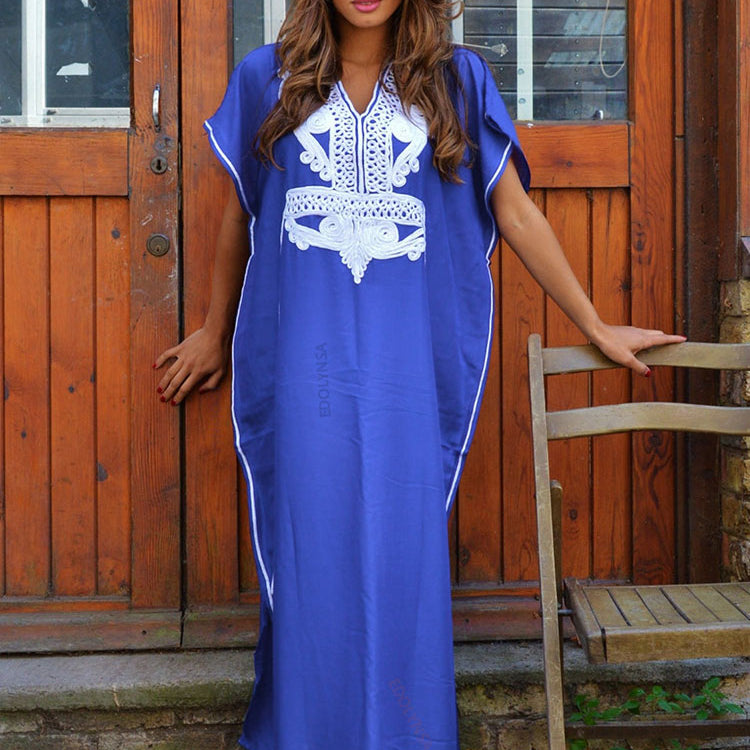 Plus Size Kaftan Tunic Beach Dress Swim Wear Bathing Suit Cover Up 660-blue One Size