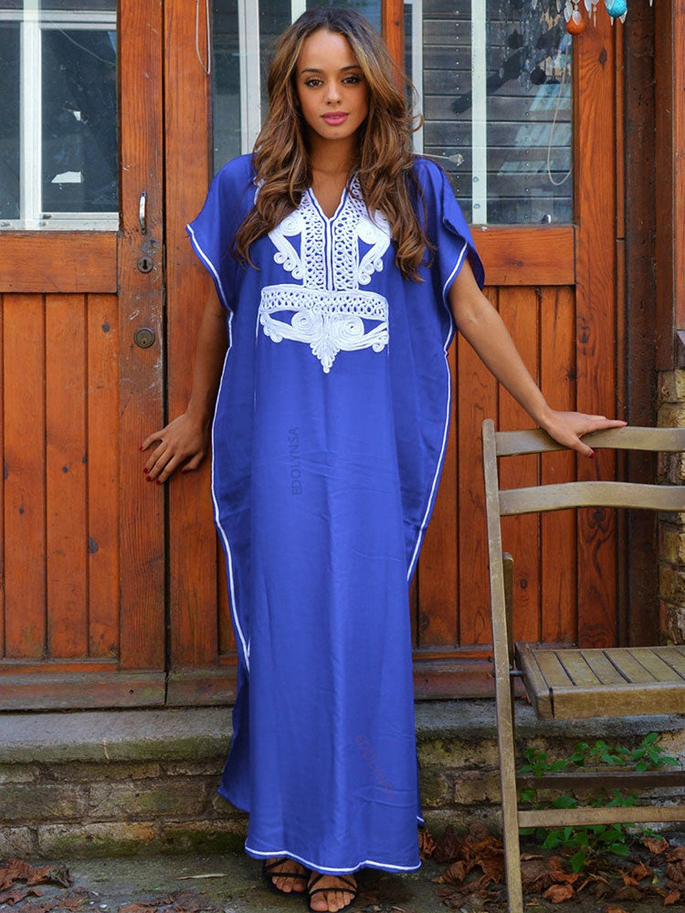 Plus Size Kaftan Tunic Beach Dress Swim Wear Bathing Suit Cover Up 660-blue One Size