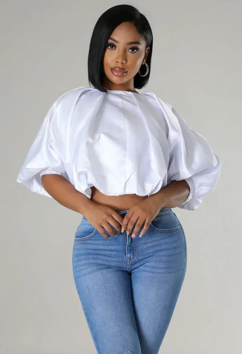 Summer Street Women Shirts Fashion Ruched Short Puff Sleeve Mini Blouse 2024 Street Print Casual Holiday Shirts Tops