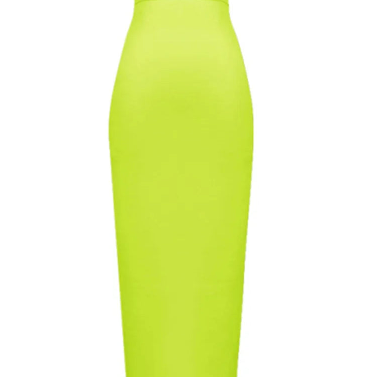 Women Candy Color Sexy Neon Green Pink Orange Yellow Pink Midi Knee Length Bandage Skirt Designer Pencil Skirt Faldas 78cm 666-Neon Green