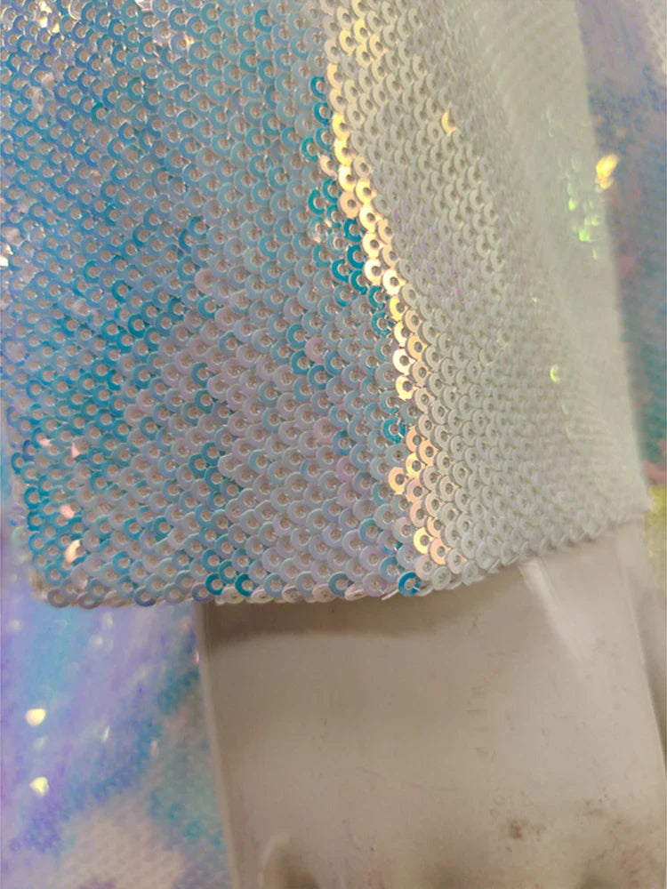 HIGH STREET Newest Designer Runway Suit Set Women's Single Button Glitter Sequined Blazer Shorts Set