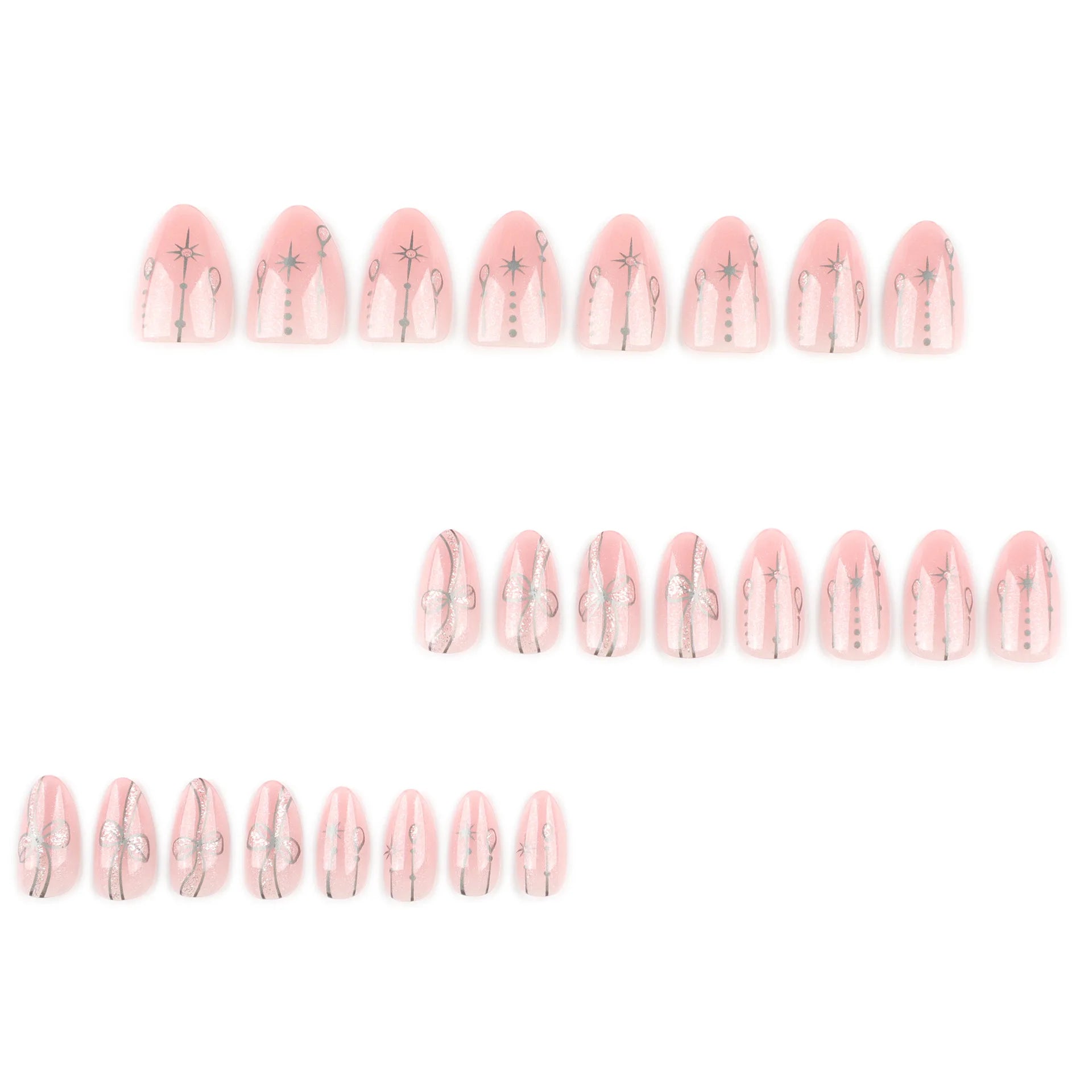 24pcs Short Almond Press on Nails Bohemia Bow Print Sweet Pink False Nail Tips Wearable Reusable Summer Simple French Fake Nails