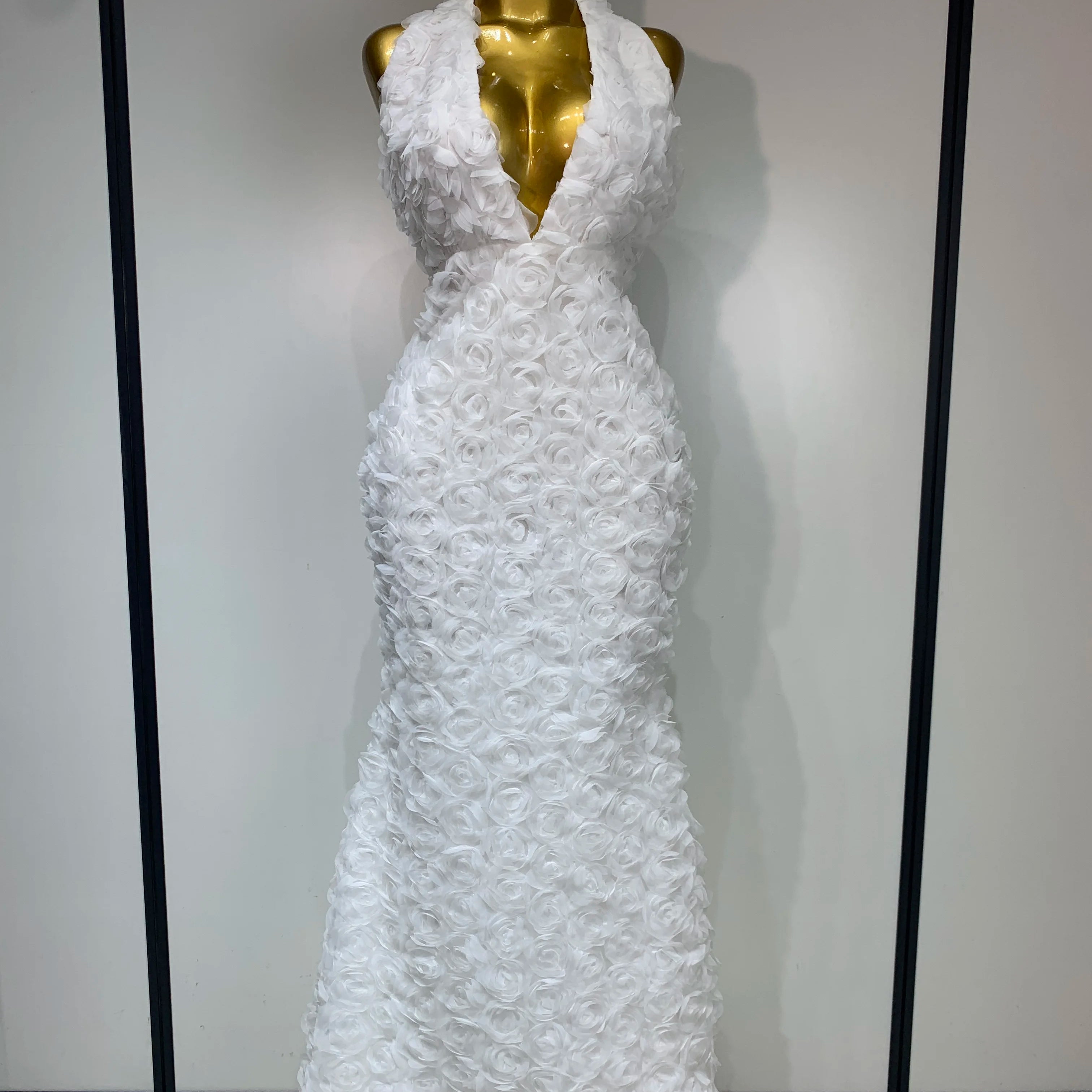 Women Sexy Backless Halter V-neck Florals Bodycon Long Dress Celebrate White Elegant Evening Party Luxury Birthday Outfit WHITE
