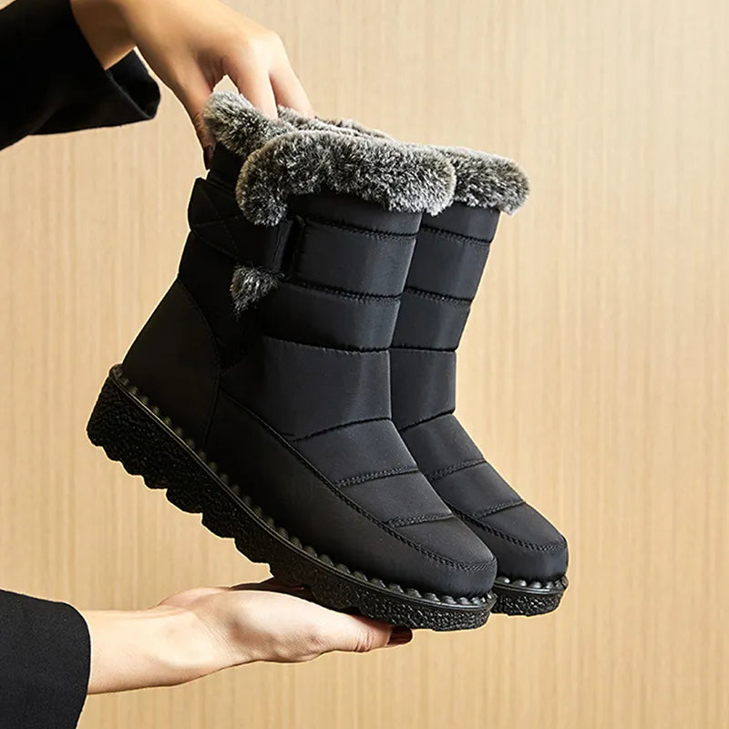 Waterproof Winter Boots for Women 2024 New Faux Fur Long Plush Snow Boots Woman Platform Ankle Boots Warm Cotton Couples Shoes Black