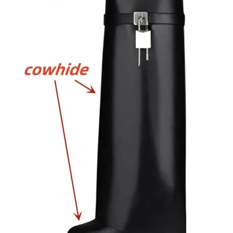 European and American Metal Lock Fasteners for High Tube Skirts, Boot Slopes, Leg Sleeves, Knee Length Boots, Platform Boots black cowhide