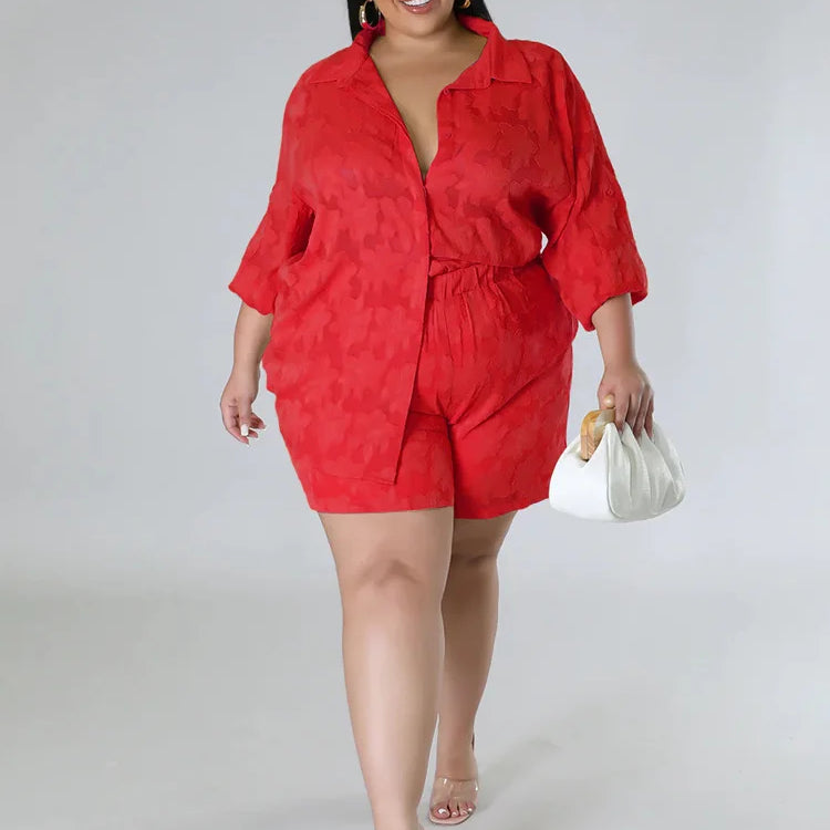 Wmstar Plus Size Two Piece Sets Women New Matching Sets Loose Shirts Top Shorts Tracksuit Casual Summer Wholesale Dropshipping Red