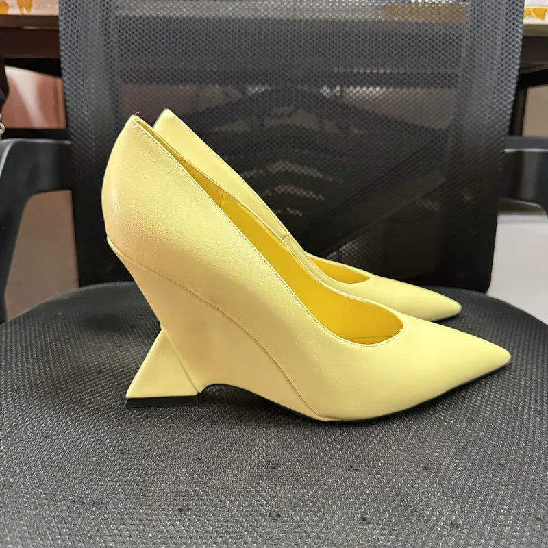 Runway Women Heels Pumps 2025 Designer Shoes Patent leather Pointed Toe Slingback Shallow Luxury Brand Strange Heel Woman Shoes