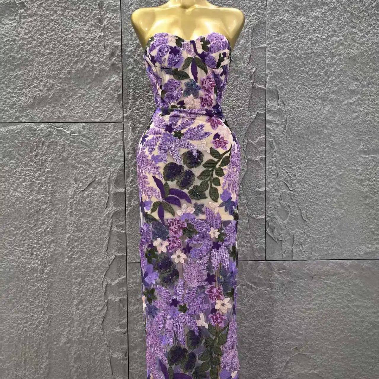 Women Sexy Strapless Embroidery Bodycon Long Dress Celebrate Evening Party Vacation Girls' Birthday Outfit