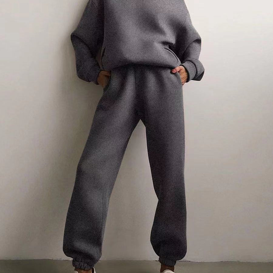 Winter Women Two Piece Sets Tracksuit Autumn Casual Solid Long Sleeve Hoodie Sweatshirts Female Oversized Trouser Pant Suit dark gray