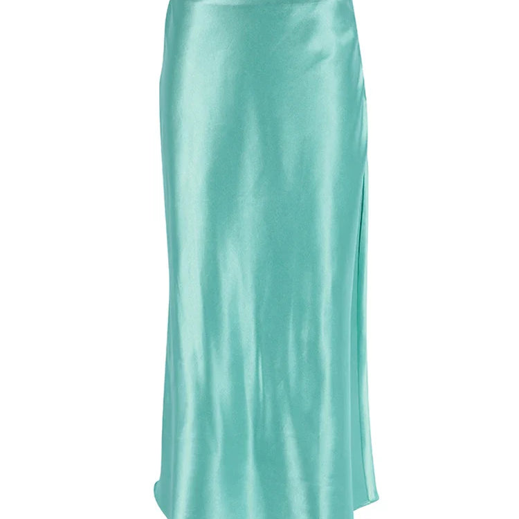 Mnealways18 Solid Purple Satin Silk Skirt Women High Waisted Summer Long Skirt New Elegant Ladies Office Skirts Midi Spring