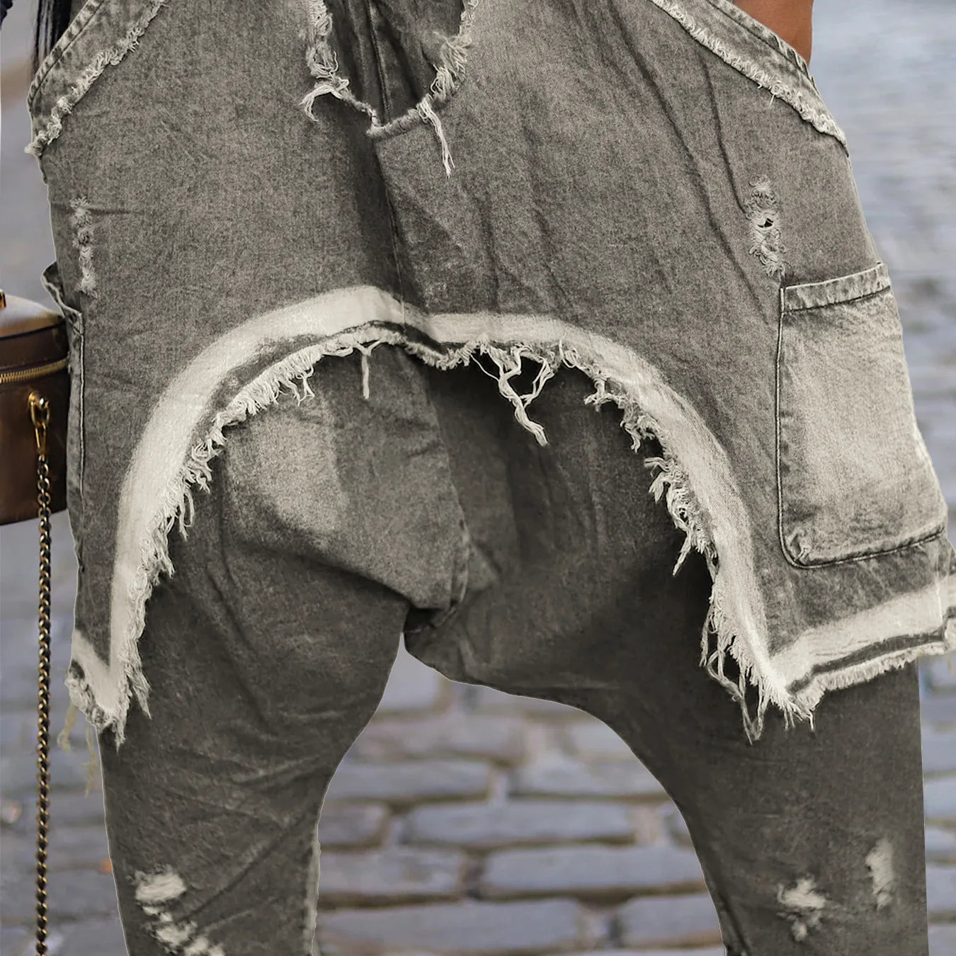 Women Streetwear Ripped Out Hole Denim Pants 2025 Fall Autumn Loose Safari Style Cargo Harem Hip Hop Jeans Light Grey