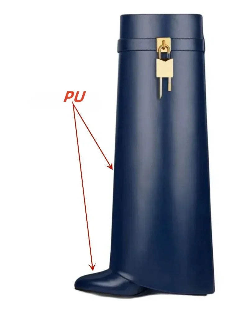 European and American Metal Lock Fasteners for High Tube Skirts, Boot Slopes, Leg Sleeves, Knee Length Boots, Platform Boots blue PU