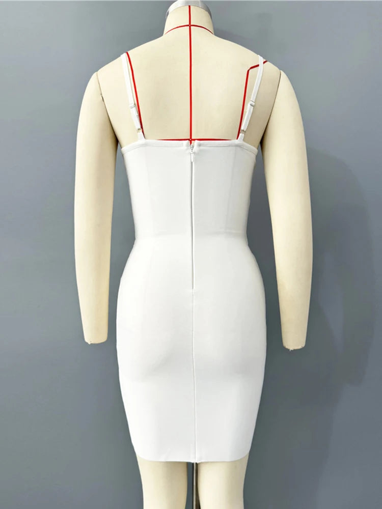 Luxurious White Strappy Sleeveless Dress with Crystal Details for Galas Evening Wedding Gown