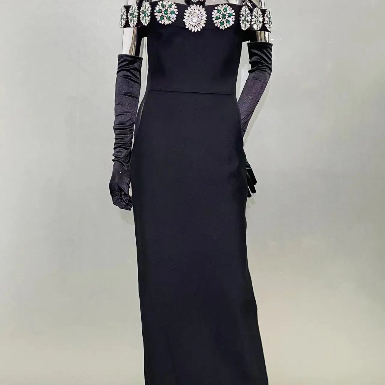 STOCK Fashion Golves Luxury Diamonds Sexy Off The Shoulder Halter Ankle Length Dress Graceful Woman Evening Party Dress