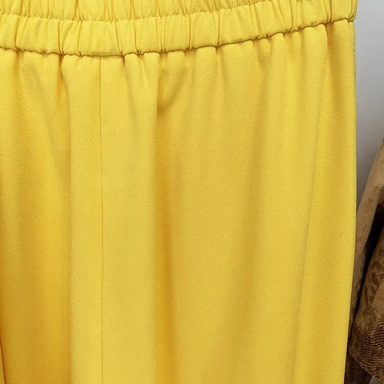 Yellow Pants Set 2024 New Designer Blazer with Diamond Striped Split Suit Jacket Straight Trouser Two Piece Set Outfits Women