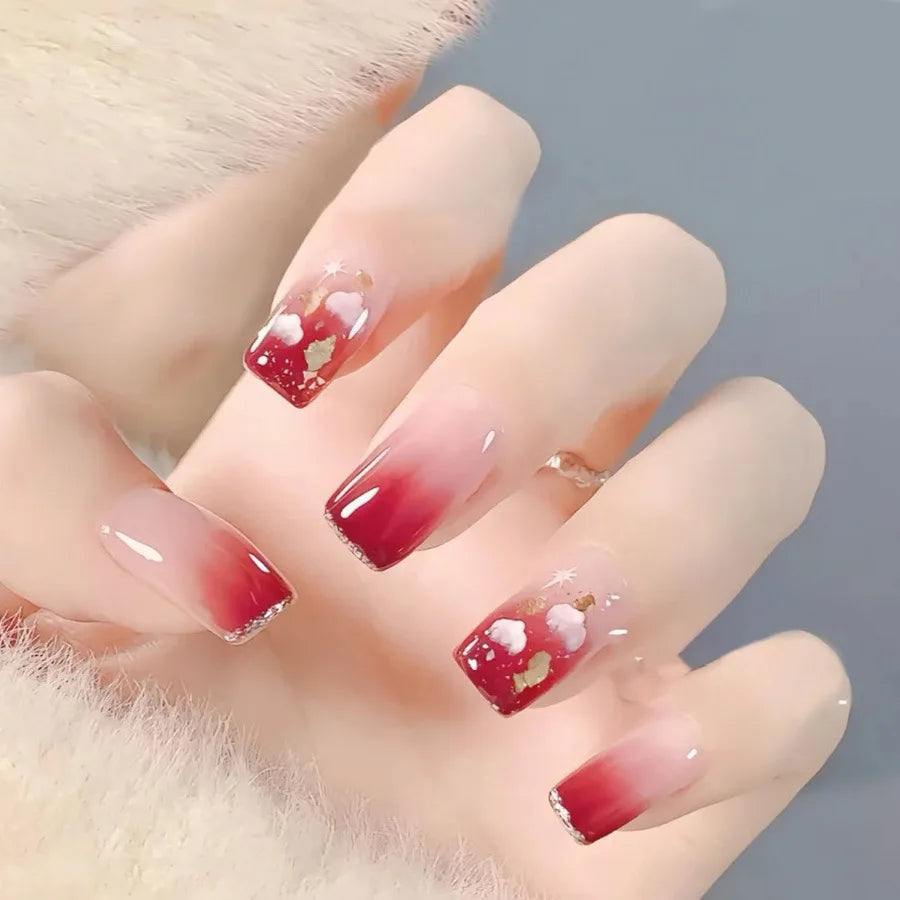 24pcs/set Short medium long fake nails colorful gradient Y2K sunset heart leopard print square ballet tips press on false nail 2169