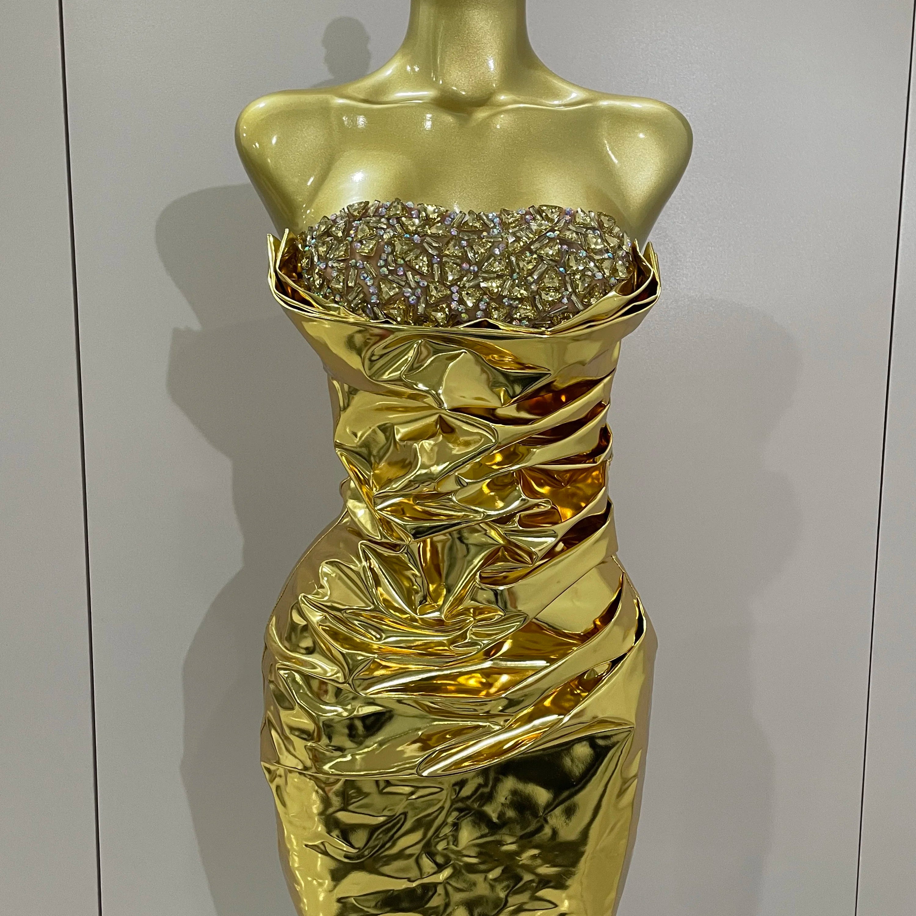 2025 New Sparkly Diamonds Crystal Sexy Mesh See Through Bodycon Mini Dress Women Birthday Party Celebrate Performance Costume Gold