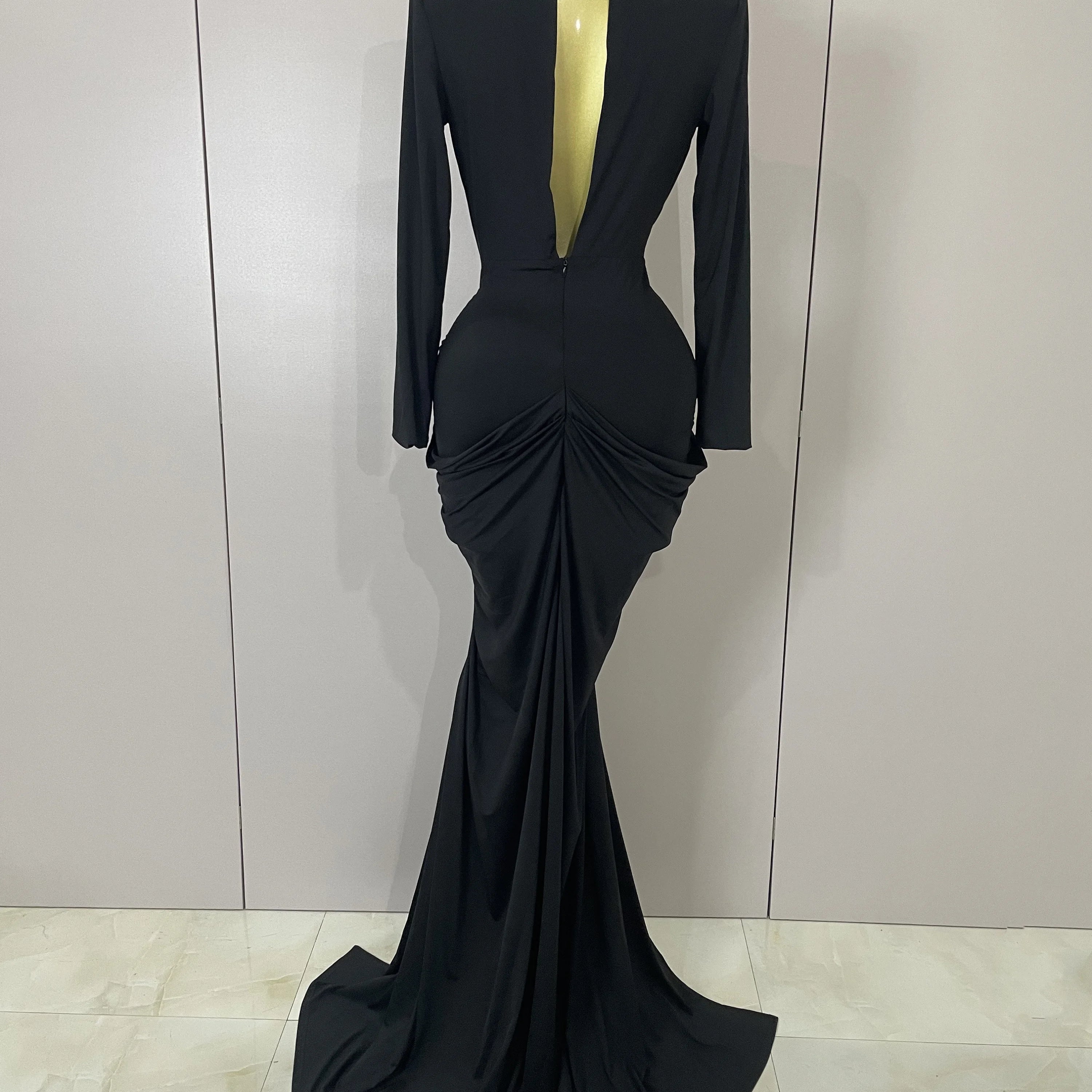 Sexy Deep V-Neck Long Sleeve Bodycon Long Dress 2025 New Women Spring Elegant Evening Party Celebrate Cocktail Outfit Vestido