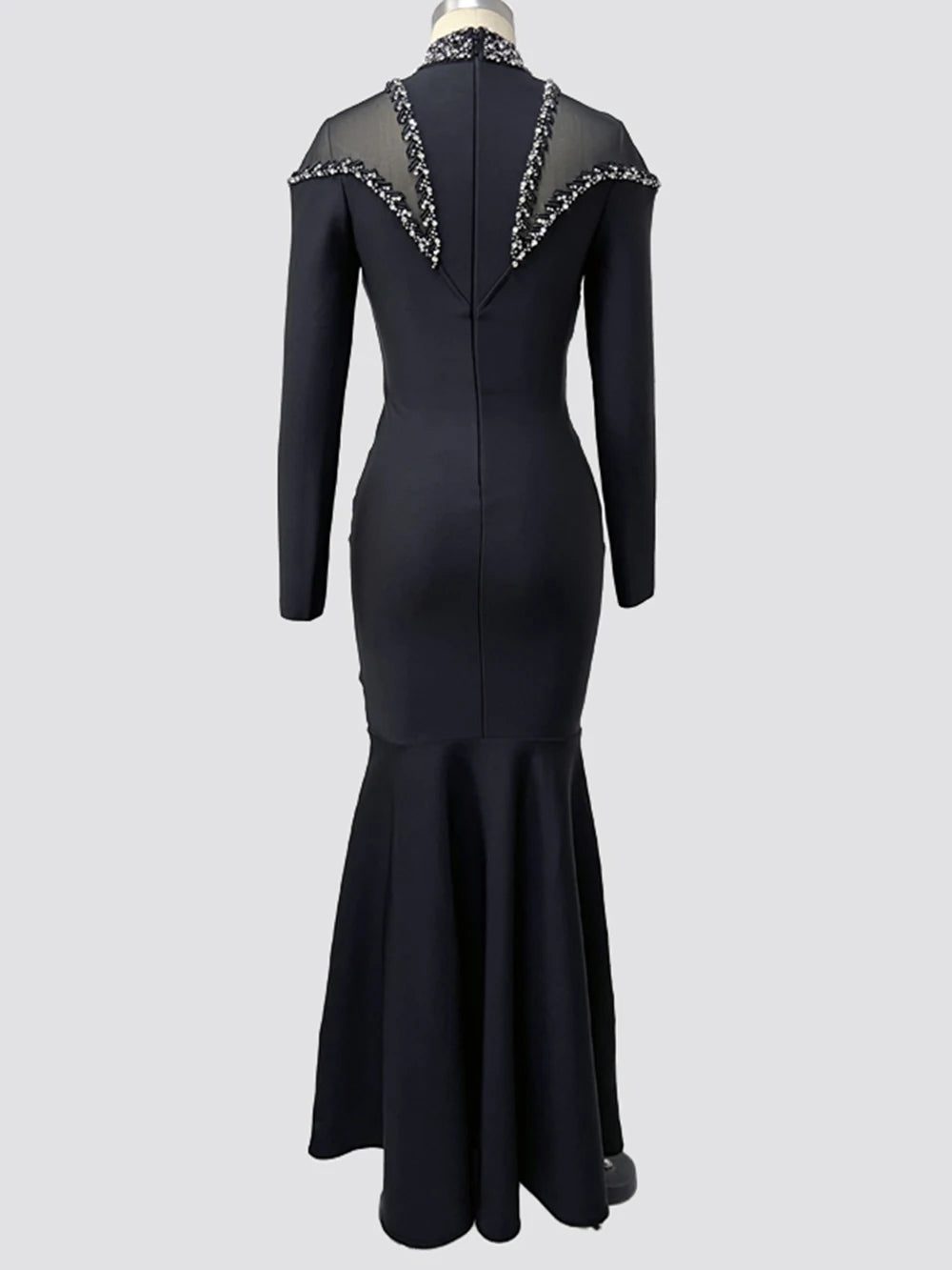 Newest Fashion 2025 Designer Party Vestido Women'S Diamonds Mesh Long Sleeves Bodycon Mermaid Long Maxi Dress