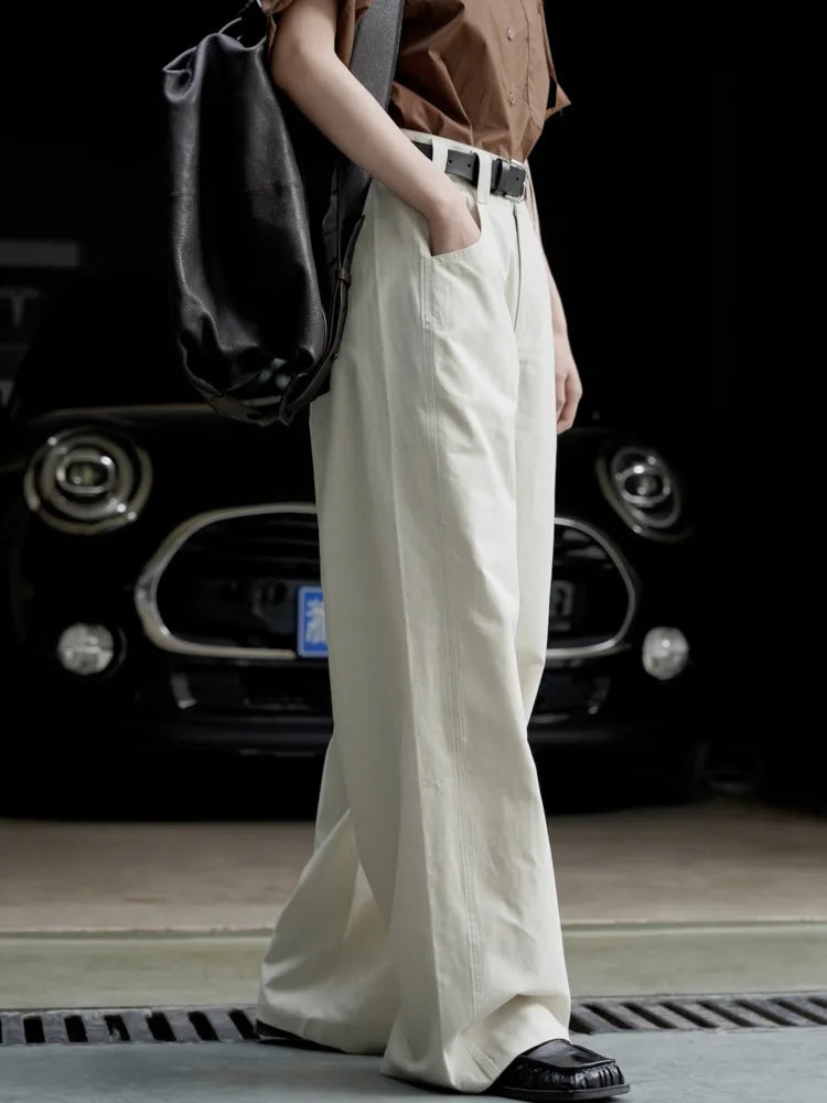 [LANMREM] Streetwear Straight Wide Leg Pants For Women High Waist Solid Trousers Female Fashion Jeans Spring New 26D2373