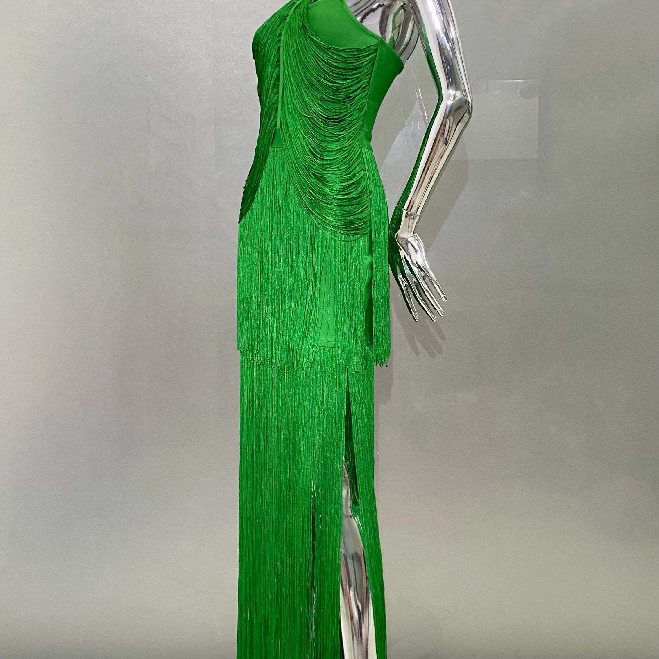 STOCK Super Shining Diamond Tassel Sexy V-Neck Mini Dress Fashion Woman Birthday Party Outfit Performance Costume