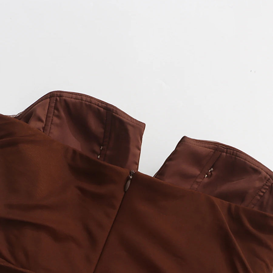 Solid Slimming Sheer Dresses for Women Diagonal Collar Sleeveless Patchwork Folds Irregular Dress Female Clothing